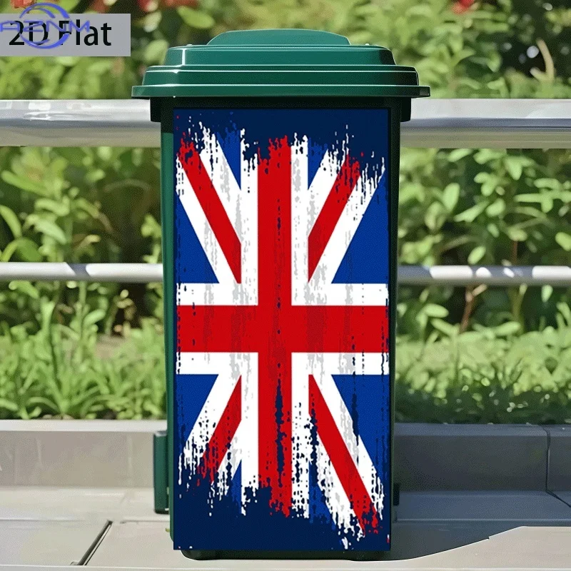 of Trash Can Sticker,  Faded Union Jack Theme Design, Self-Adhesive Wall Decoration Wallpaper, Suitable for Decorating Trash C