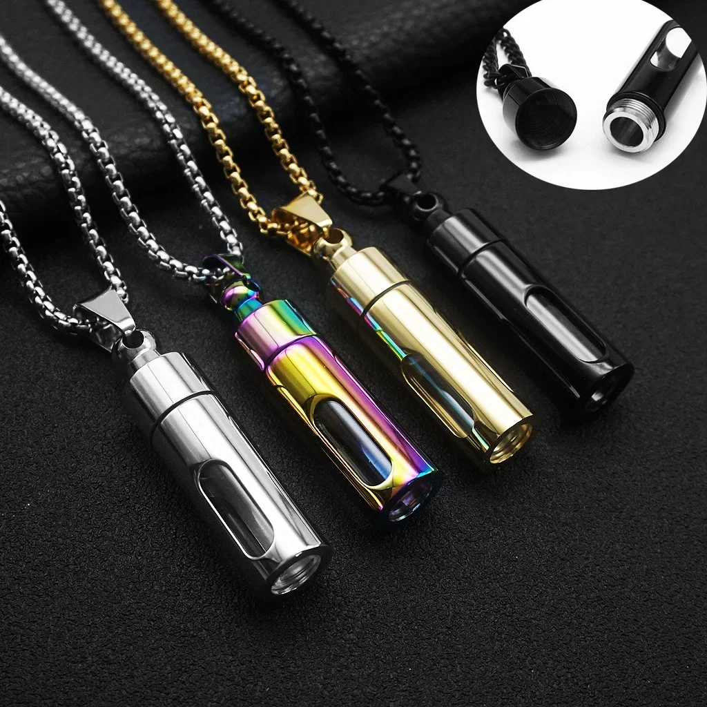 

Open Perfume Bottle Pendant Girls Cylindrical Glass Bottle Stainless Steel Necklace