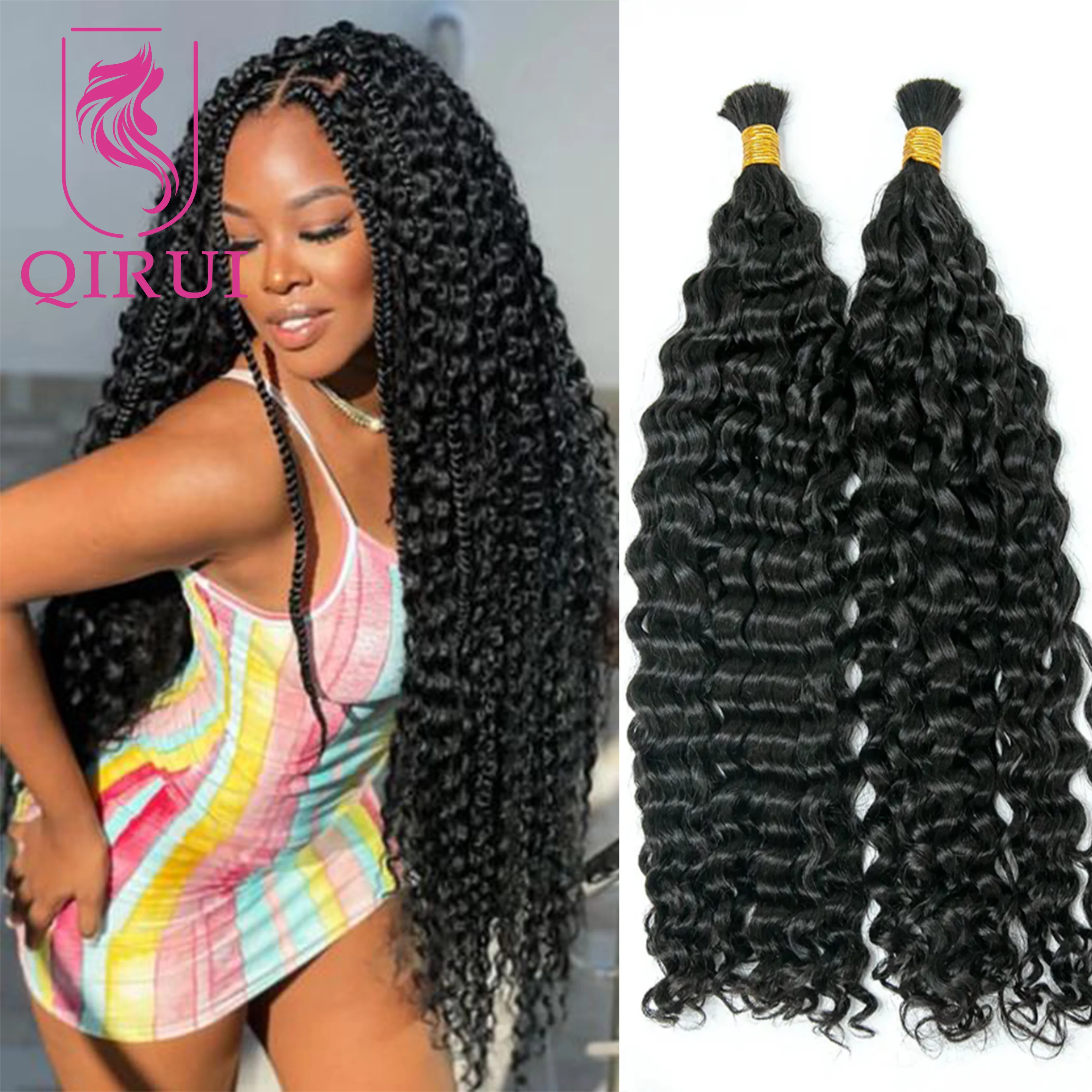 Deep Curly Braiding Hair Human Hair Extensions Double Drawn Bulk Human Hair Kinky Curly For Braiding Bundles Boho Braids