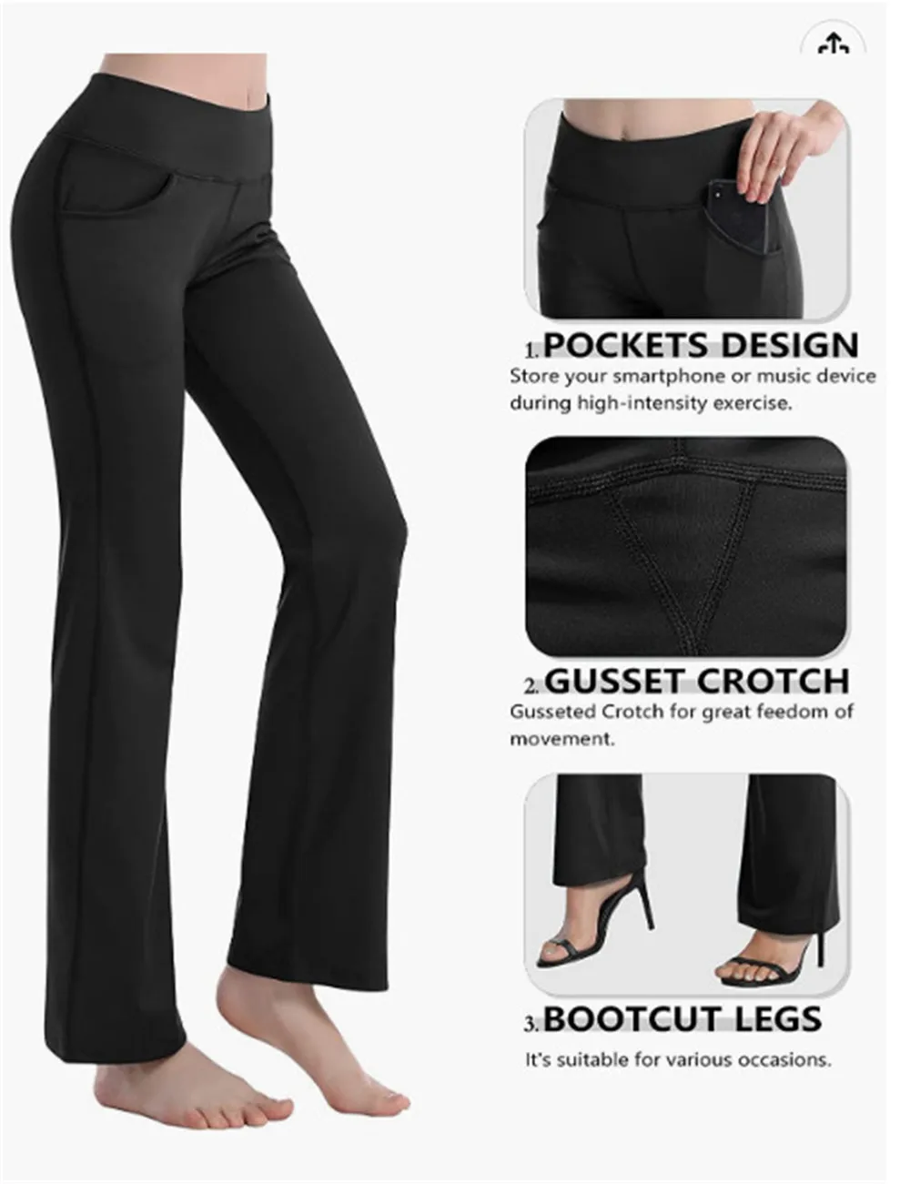 Flare Yoga Pants Stretchy High Waist Bootcut Dress Pants with Pockets Tall Office Workout Long Bell Bottom