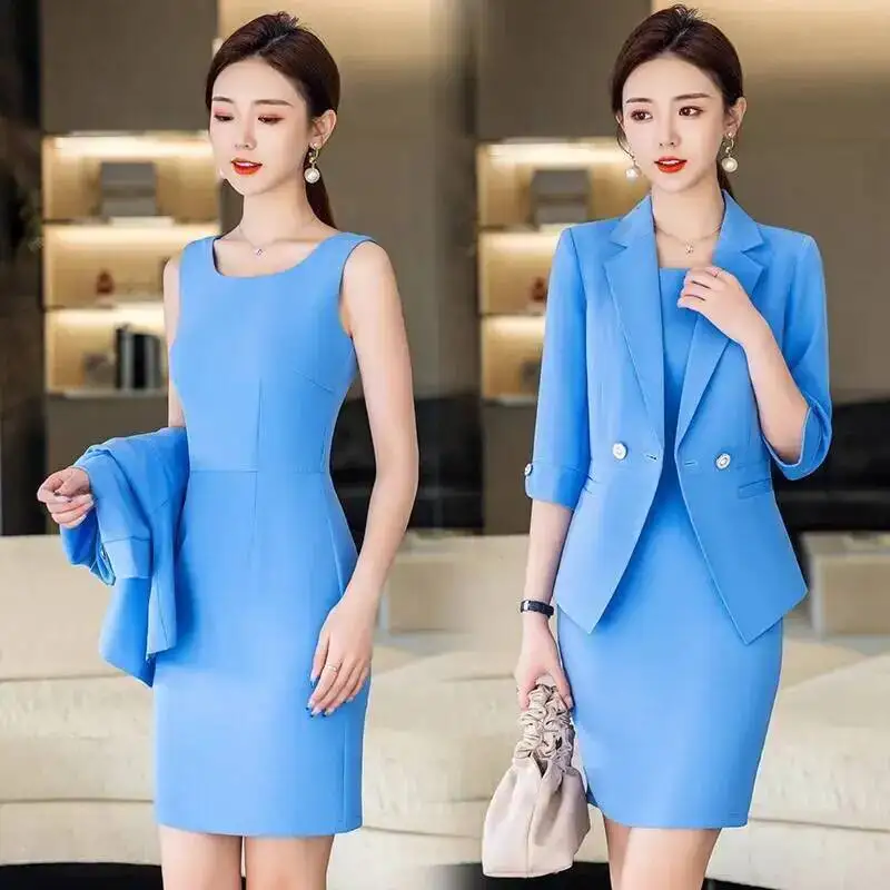 

Spring Summer Women Dresss Suits with Tops and Dress Business Work Wear Blazers Suits S-5XL Ladies Office Professional Outfits