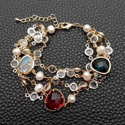 4 Strands Cultured White Pearl Crystal Rosary Chain Bracelet