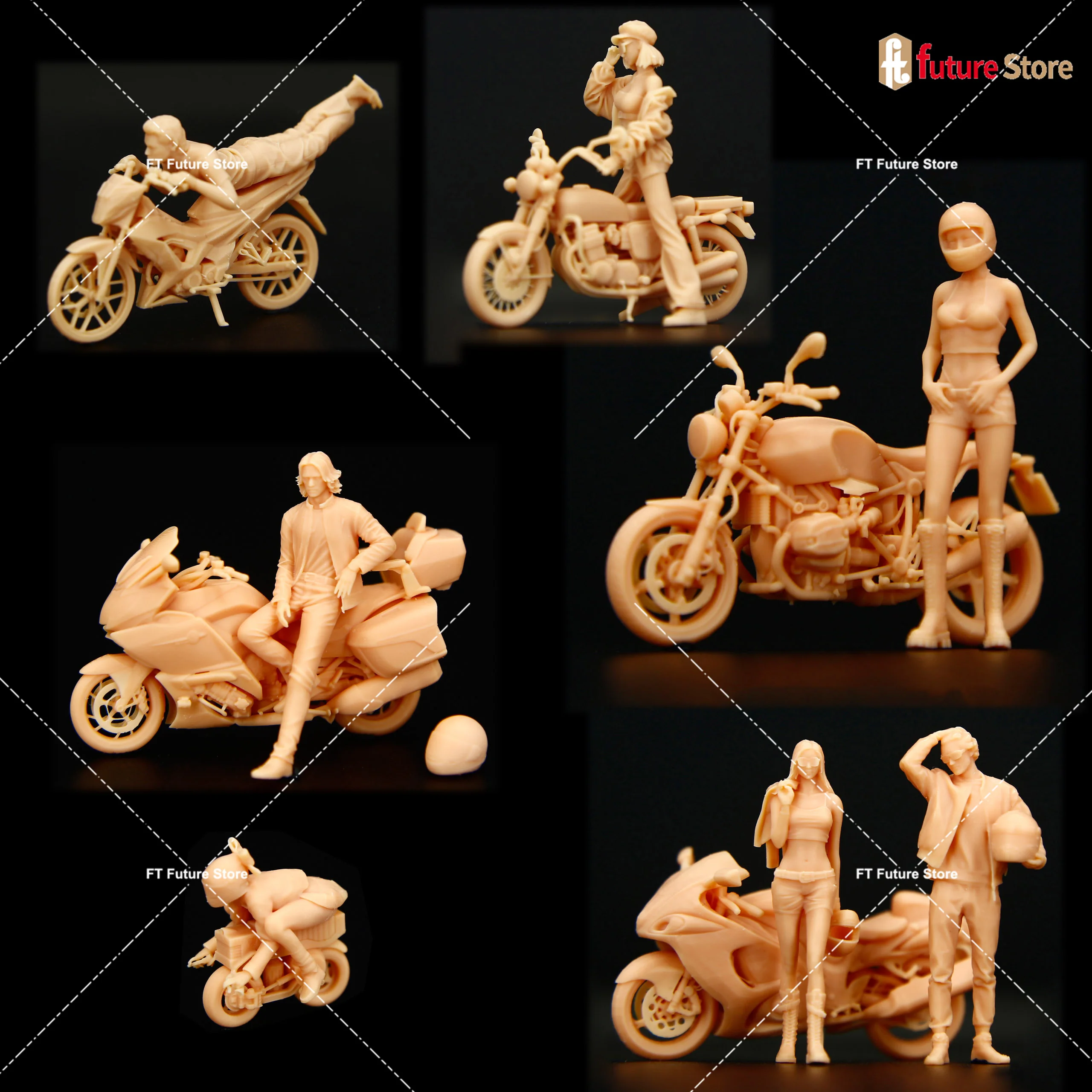 

1/64 1/43 Motorcycle Male Female Racer Miniatures Figures 3D Diorama Scene Mini Dolls Figurine Prop Crafts Decor Display