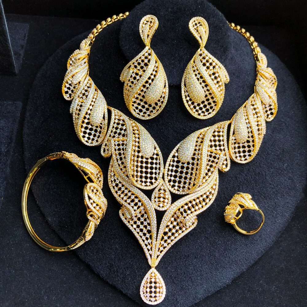 GODKI 4PCS Big Fashion Luxury Leaf Jewelry Sets african For Women Wedding African Cubic Zircon CZ Dubai Bridal Jewelry 2022