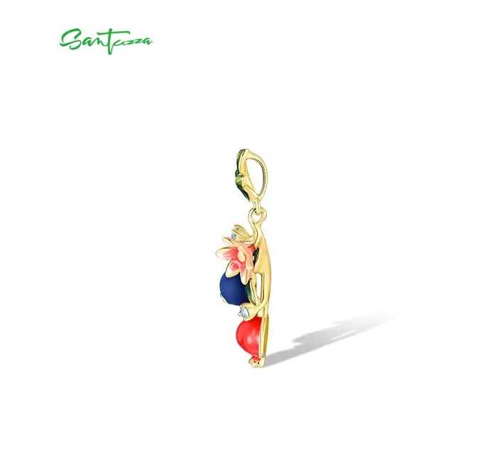 SANTUZZA Anhänger aus reinem 925er Sterlingsilber mit Fruchtmotiv für Damen, zarte Blaubeeren & Granatapfel, trendiger Party-Schmuck, Emaille – Detail 4