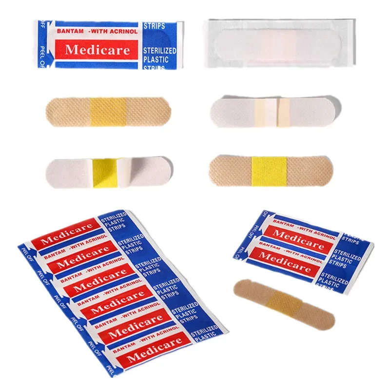 Patch de Band Aid não tecido para primeiros socorros, gesso impermeável, Woundplast, ataduras adesivas, tiras, fita adesiva, 100pcs por pacote