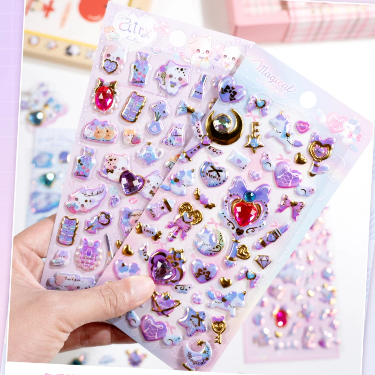 2 pcs/4 pcs Sweet Magic Pets Gem 3D Puffy Decor Stationery Stickers Scrapbooking DIY Diary Sticker School Gift