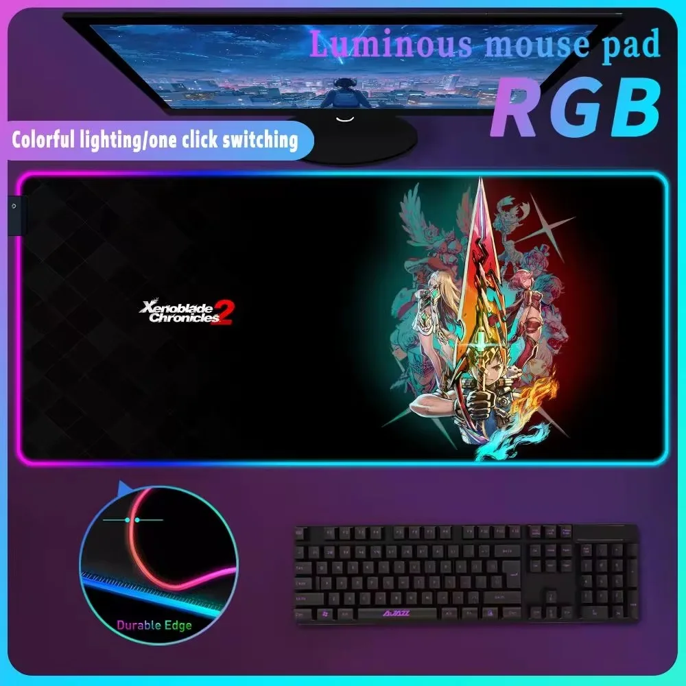 Classic Game Xenoblade Chronicles RGB Mouse Pad Computer Mat Anime Mousepad Kawaii Cute Deskmat Luminous Desk Mat Backlit  LED