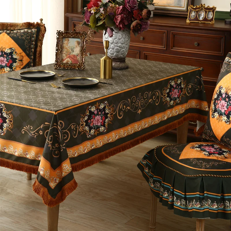 

Light Luxury Rectangle Plush Table Cloth American Retro Style Home Table Decoration And Accessories Elegant Tassels Non-Slip