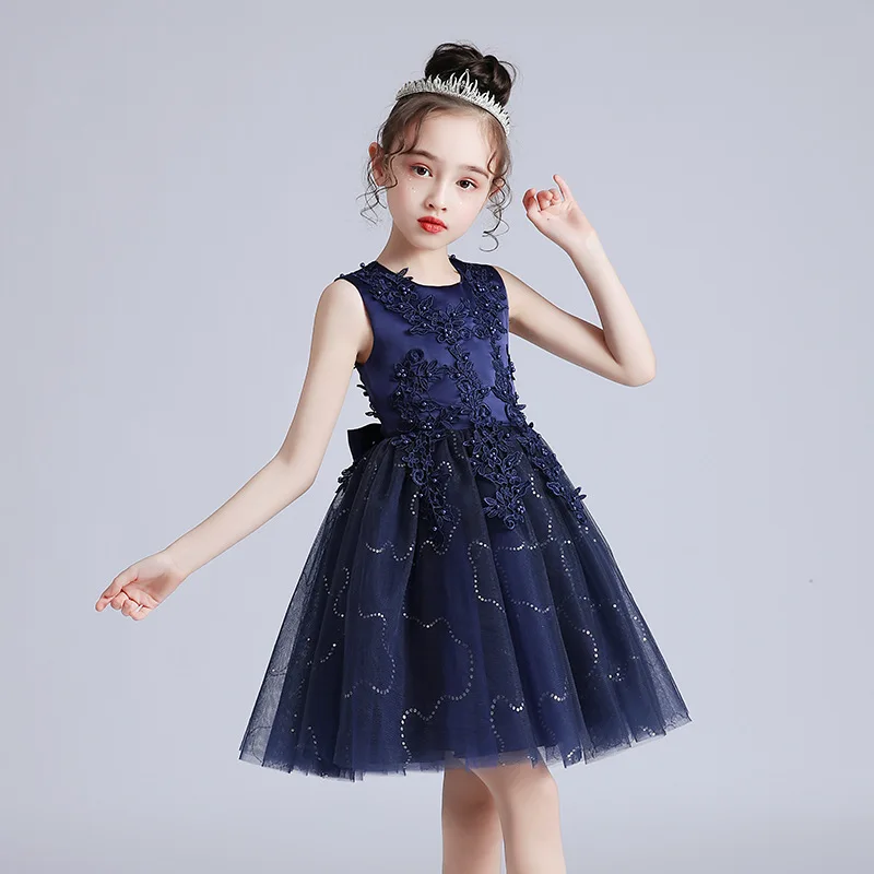 Girls' Short Summer Wedding Dress Fluffy Mesh Princess Medium Size Children's Clothing June 1st  Performance for 3-12 years old