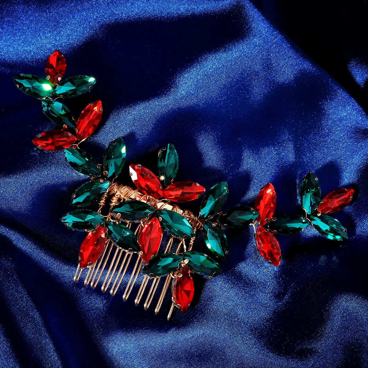 Peigne à cheveux de noël en cristal pour femmes, pince à cheveux en alliage avec strass rouges et verts, accessoires pour cheveux de fête, couvre-chef