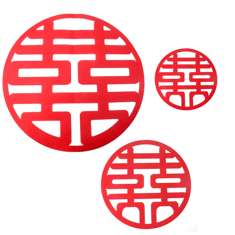 Chinese Wedding Non-woven Fabric Double Happiness Red Round Window Decals Sticker Chinoiserie Decoupage Crafts Window Door Decor