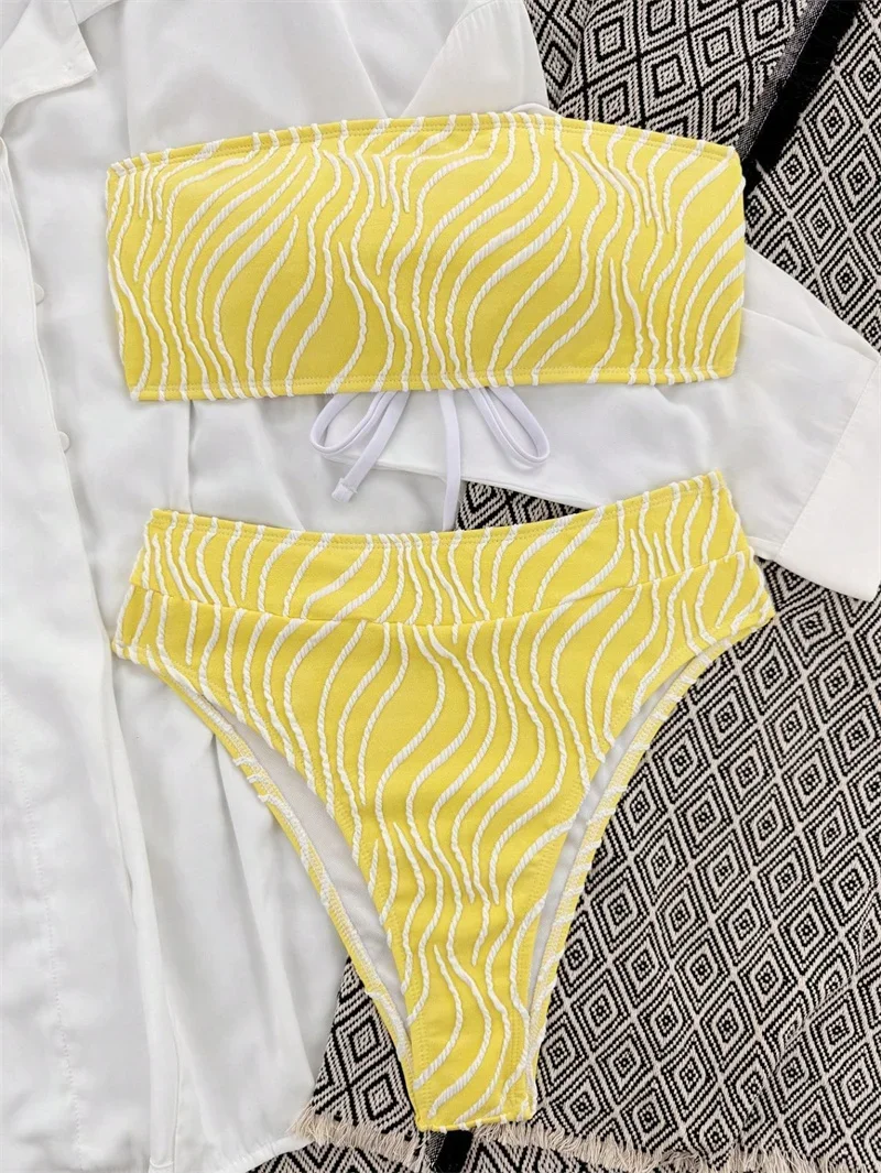 Para Praia 8 สีเซ็กซี่ Bandeau ชุดบิกินี่ 2025 Wave พิมพ์ชุดว่ายน้ําผู้หญิงชุดว่ายน้ํา Push Up ชุดว่ายน้ําเอวสูง