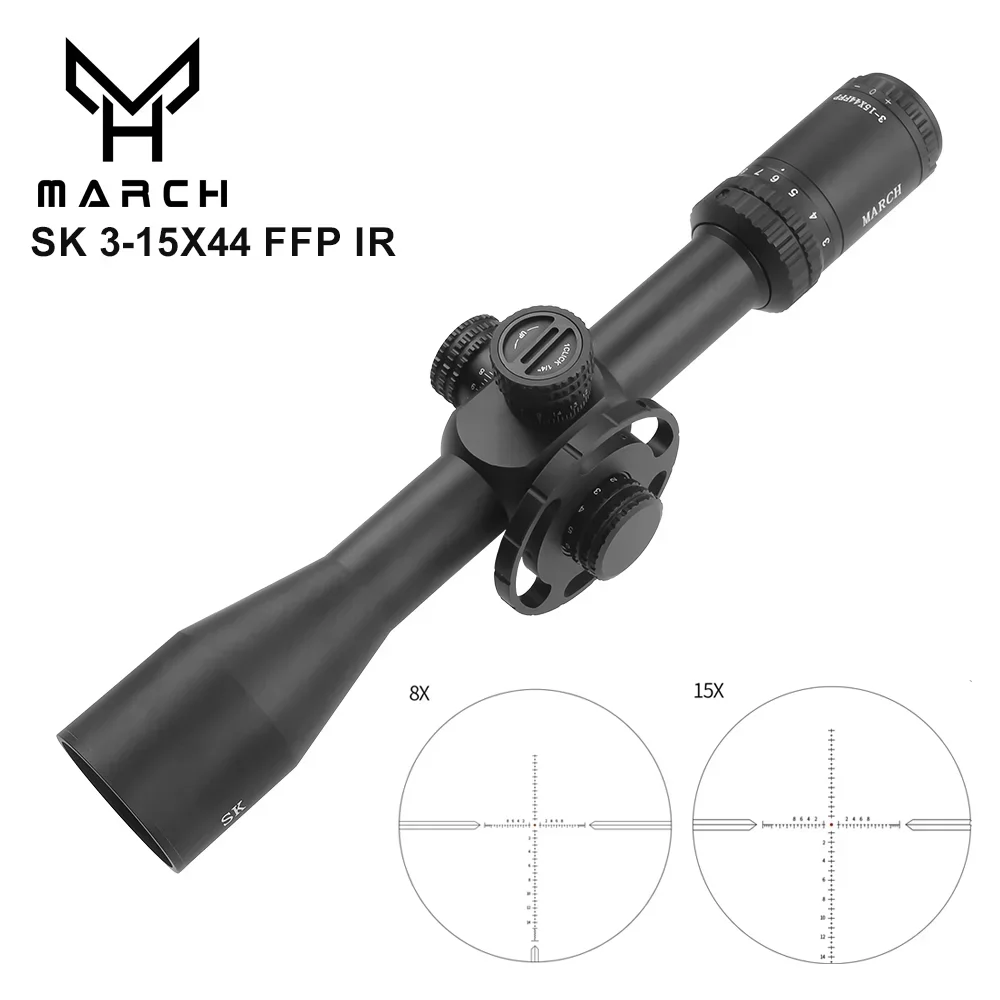 MARCH Big Wheel Tactical Optic Riflescope SK3-15X44 FFP Sight Green Red Illuminated For Hunting Rifle Scope Airsoft  Sight .308