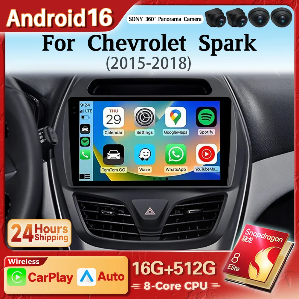 Android 16 Carplay Auto WIFI+4G BT Car Radio Multimedia Player For CHEVROLET Spark Beat 2015 - 2017 Autoradio Stereo Snapdragon