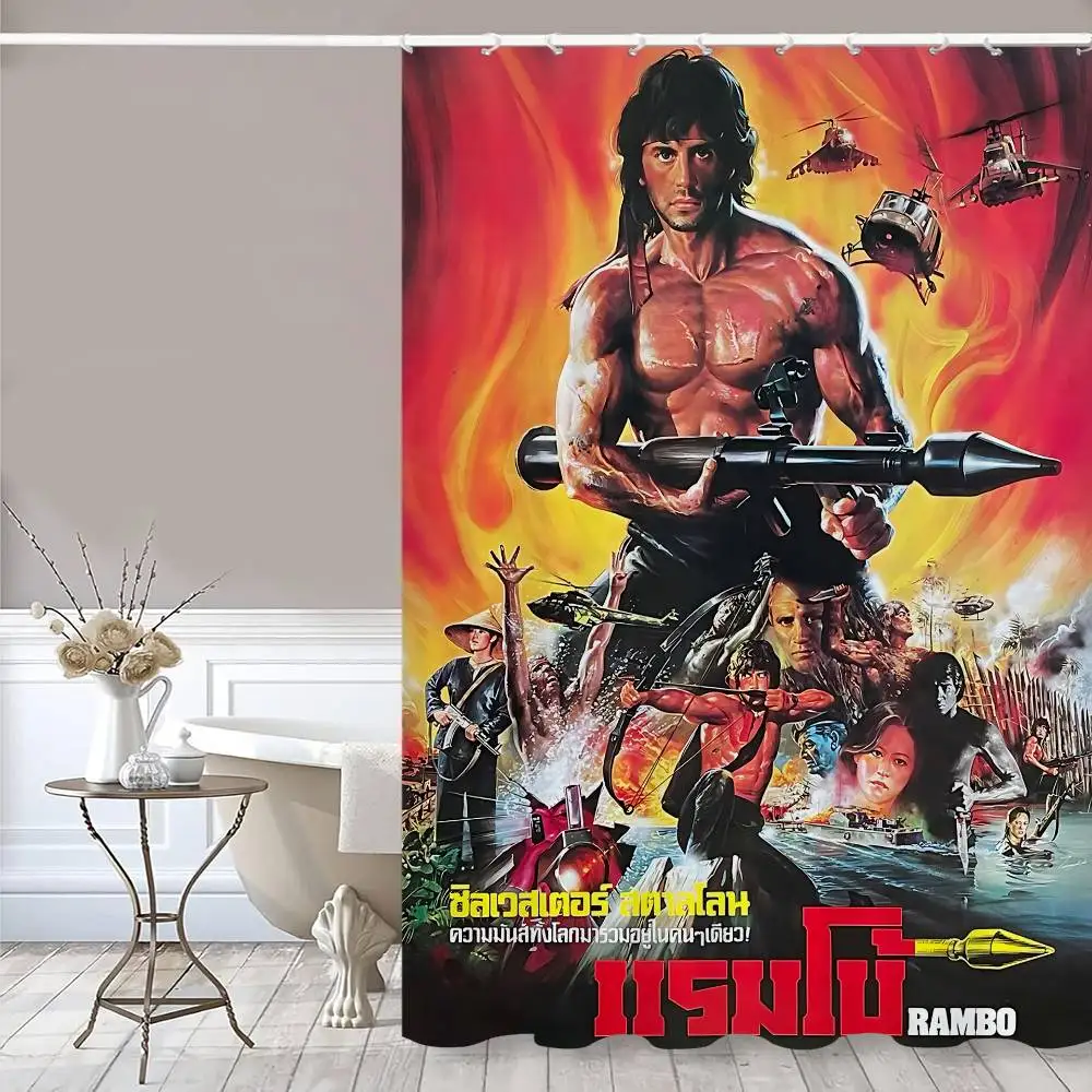 ستارة دش مطبوعة من الفيلم الكلاسيكي رامبو فيرست بلود قطعة واحدة مقاومة للماء وقابلة للغسل مع 12 خطاف للاستخدام المنزلي في الحمام #5