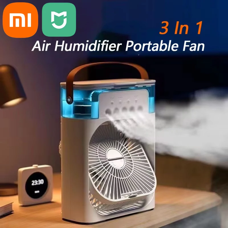 Xiaomi MIJIA 3 In 1 Air Humidifier Portable Fan Air Conditioners USB Electric Fan Air Cooler LED Night Light Water Mist Fun Home