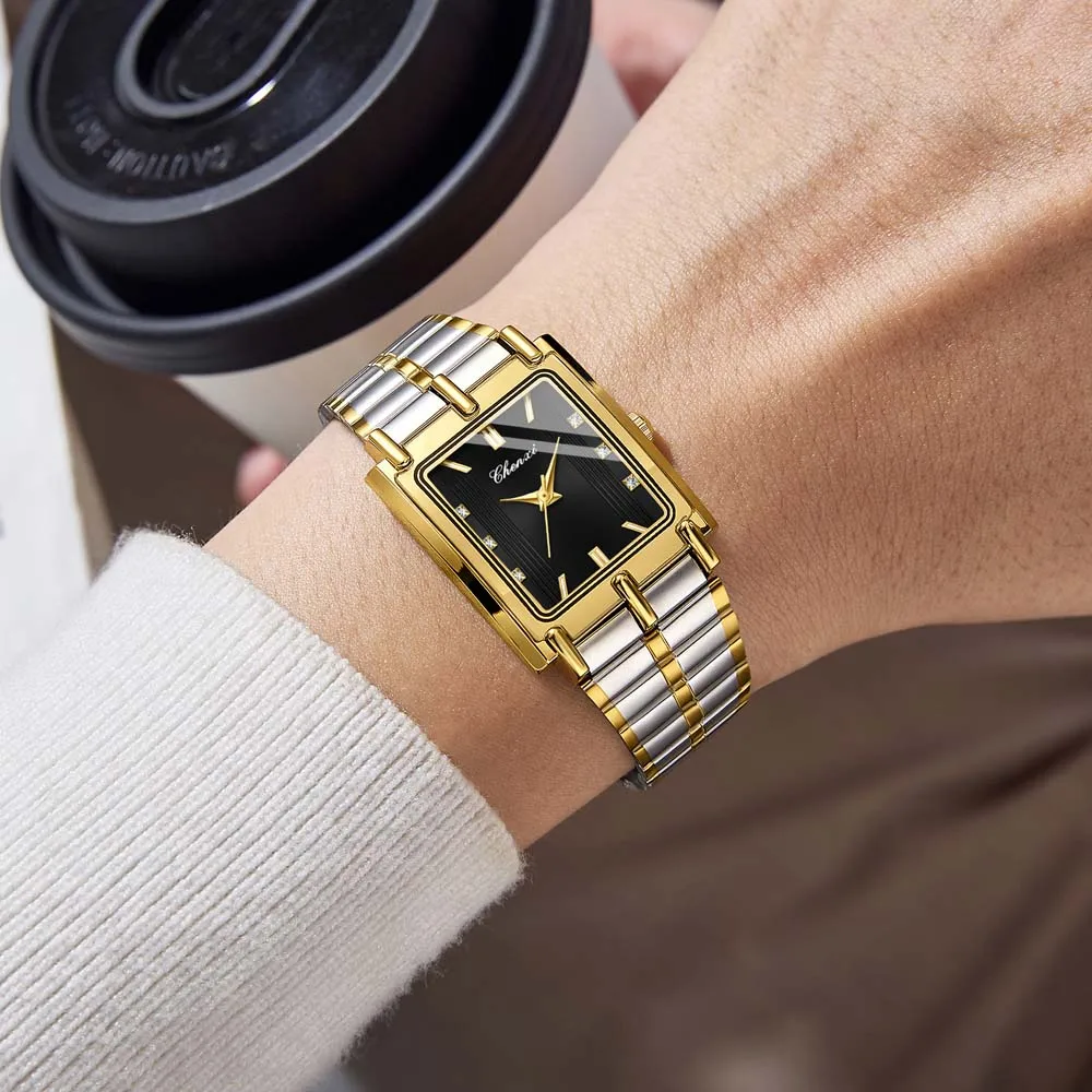 CHENXI Couple's Watches Quartz Watches Elegant Women's Square-Case Stainless Steel Watches Stylish Men's Wristwatches reloj