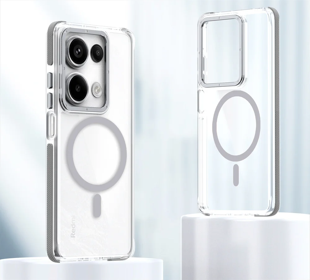 Original For Magsafe Clear Magnetic Phone Case for Xiaomi Redmi Note 13 Pro Plus Poco X6 Luxury Metal Lens Frame Anti-Slip Cover