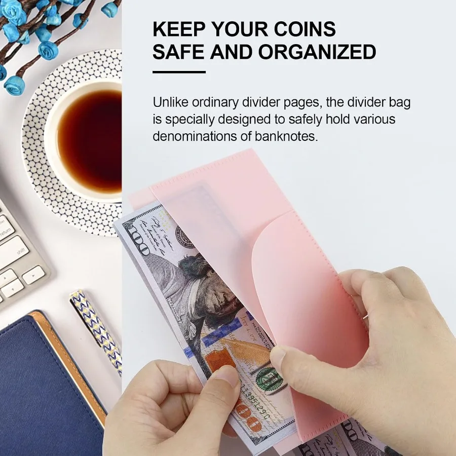 جيوب مجلد A6 بدون سحاب وردي 10 قطعة مظاريف ميزانية بلاستيكية بدون سحاب جيبين مغلفات نقدية بلوري حقيبة نقود لـ #4