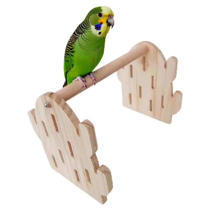 Bird Perch Stand Wooden Cactus Shape Table Stand Cute Pet Perches For Exercise Playing Climbing Portable Thickened Parrot Stand