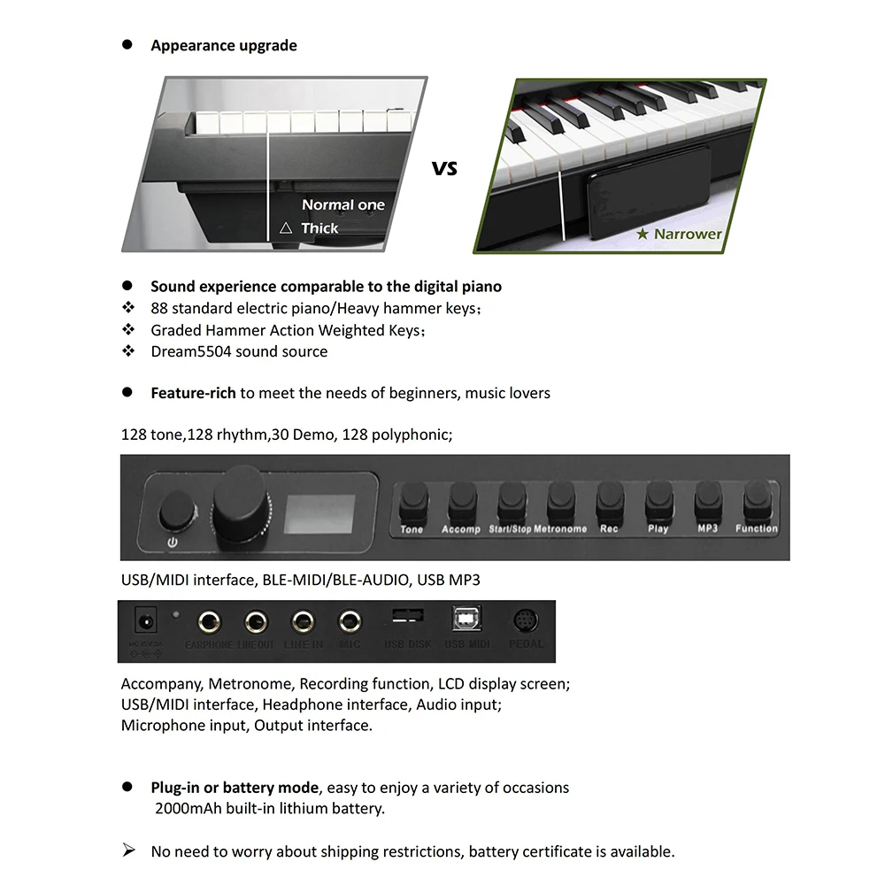 Piano Keyboard Digital Piano 88 Keys Aluminium Alloy Electric Piano 88 Keys Keyboards Optional With simple Sustain pedal(EP805)