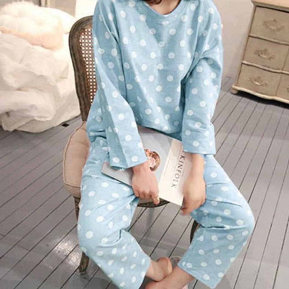 Spring Autumn Pajamas Set For Women Polk Dot Print Long Sleeve Cute Nightwear Sleepwear Homewear Female pijama