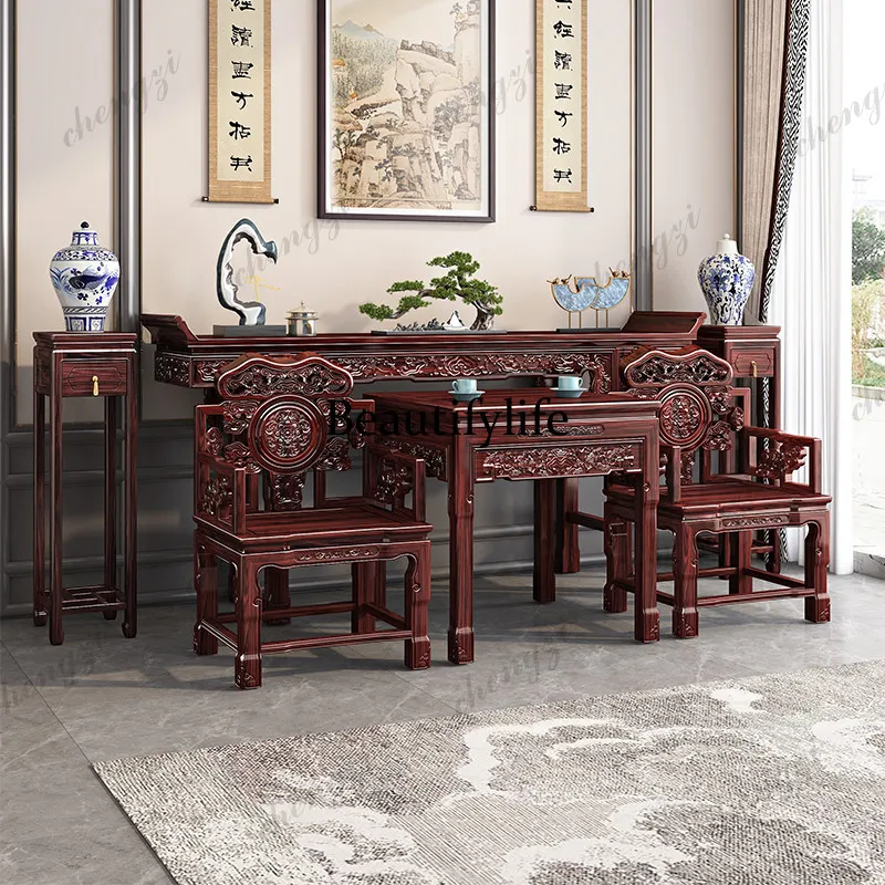 

New Chinese-style solid wood table case, living room eight immortals table middle hall six-piece set