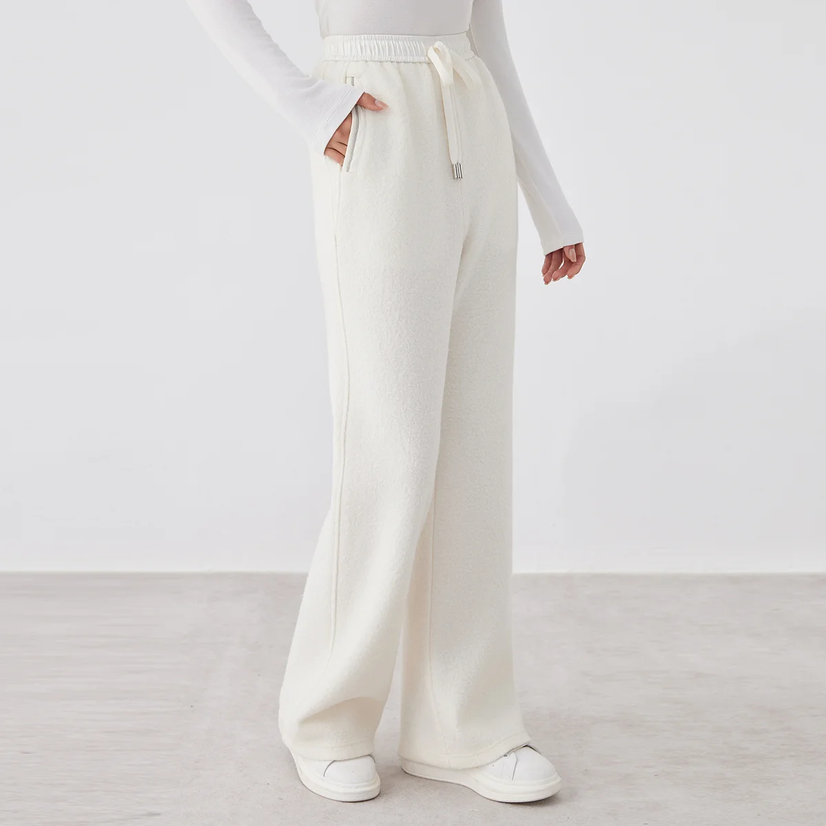 K2732W 100% merino wool knit pants high quality luxury women\'s clothing autumn winter casual elastic waist trousers
