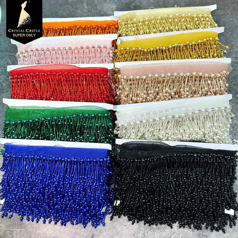 

Crystal Castle Beads Trims Tassel Garment Accessories Dresses Strass Dancewears Clothes Lace Glass Pearls Tassel Fringes