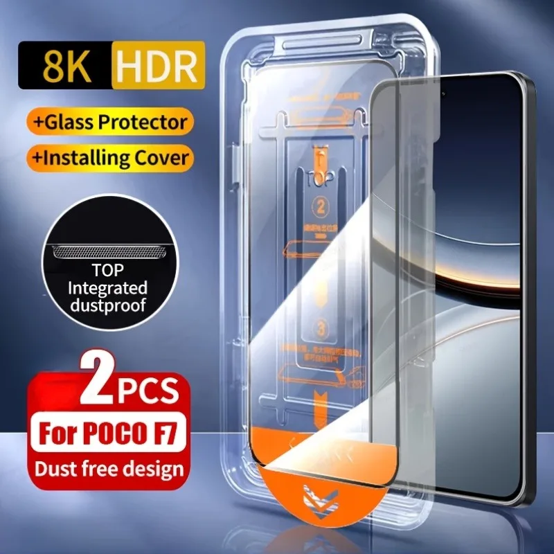 

2 шт., защитная пленка для экрана без пыли для Xiaomi Poco F7 Ultra X7 Pro M7 M6 Pro X6 X5 X4 M4 Pro F3 X3 NFC Glass