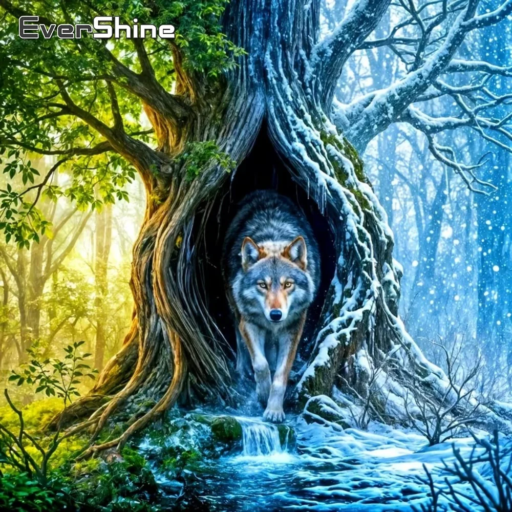 EverShine Diamant-Mosaik Wolf Stickerei Baum Abstrakt DIY Bild Strass Diamantmalerei Hund Tier Wanddekoration