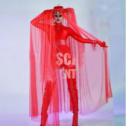 Halloween Nightclub DJ DS Cosplay Gogo Dancer Costume Women Pole Dance Red Jumpsuit Stage Performance Outfits Rave Wear DWY9470