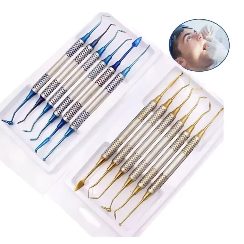 

6pcs/Kit Dental Composite Resin Filling Set Dental Spatula Titanium Plated Head Dental Resin Filling Restoration Instruments Kit