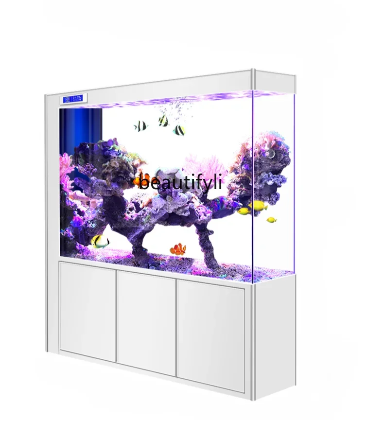 

New Super White Glass Bottom Filter Fish Tank Living Room Entrance Subareas Screens One-Piece Rectangular Aquarium