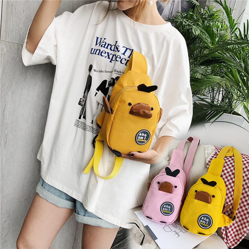 

Kids Bags Cute Duck Boy Girl Canvas Messenger Bags Outdoor Travel Kids Chest Bags Cartoon Single Shoulder Bags