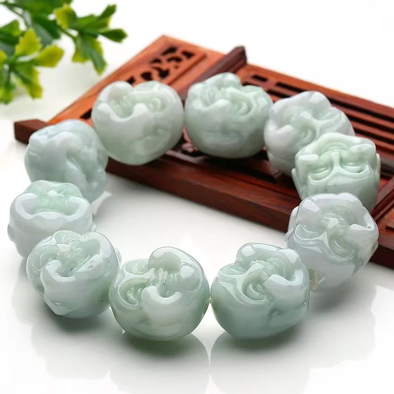 Pure natural Burmese head bracelet, jade crafts, Maitreya , Laughing Buddha beads for meditation
