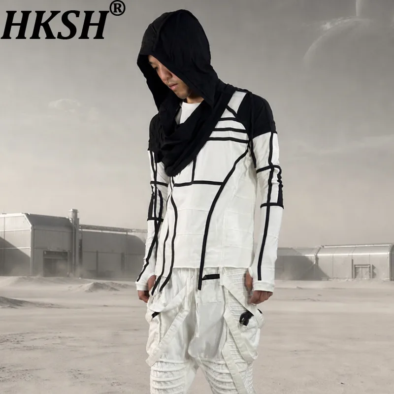 HKSH Spring Autumn New Men Tide T-shirt Dark Punk Retro Waste Land Color Contrast Geometric Deconstructed Patchwork Tees HK28480