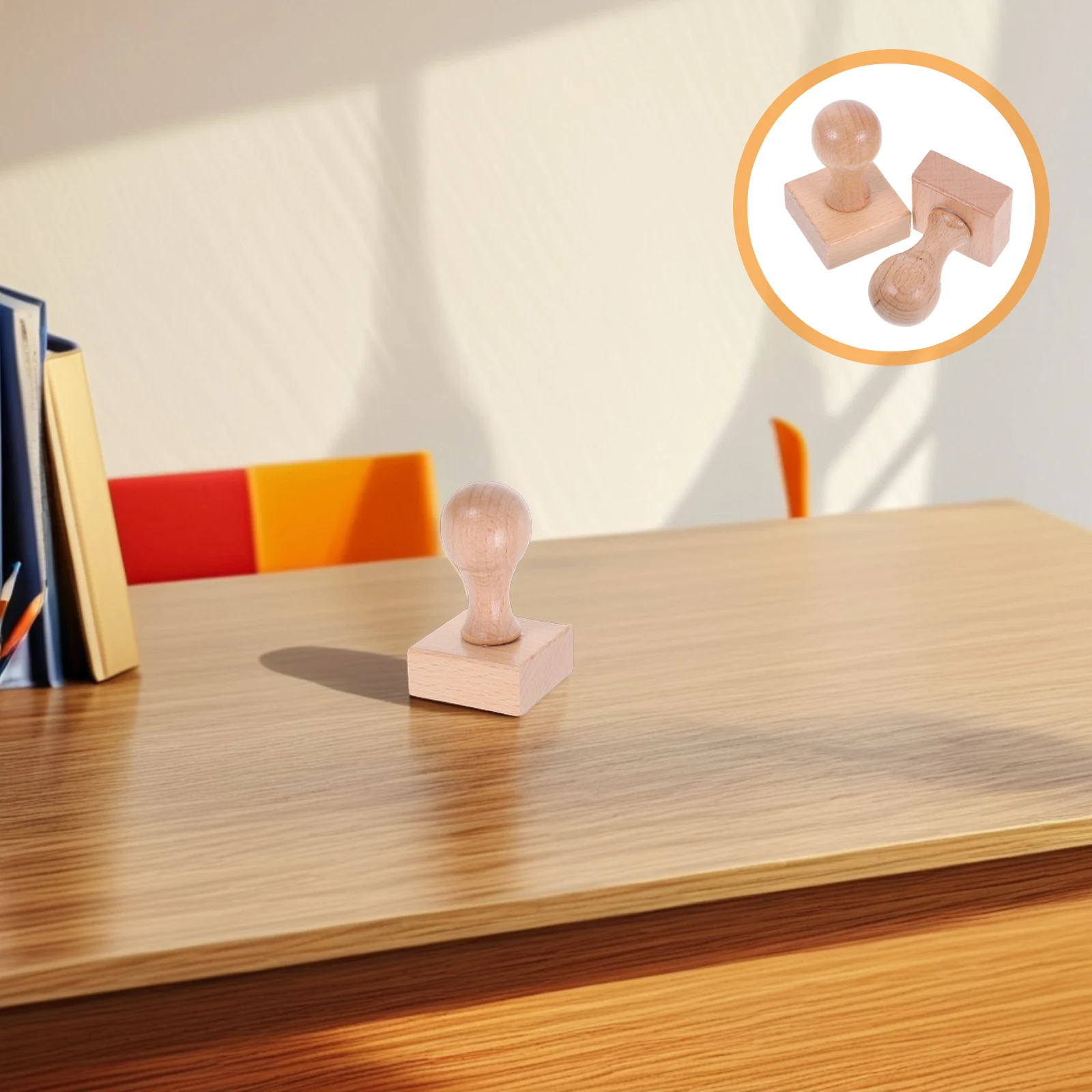 

2 Pcs Children Beech Wood DIY Stamps Hardwearing Material Comfortable Handle Versatile Set Wooden Crafting Tools Blank Stamp For