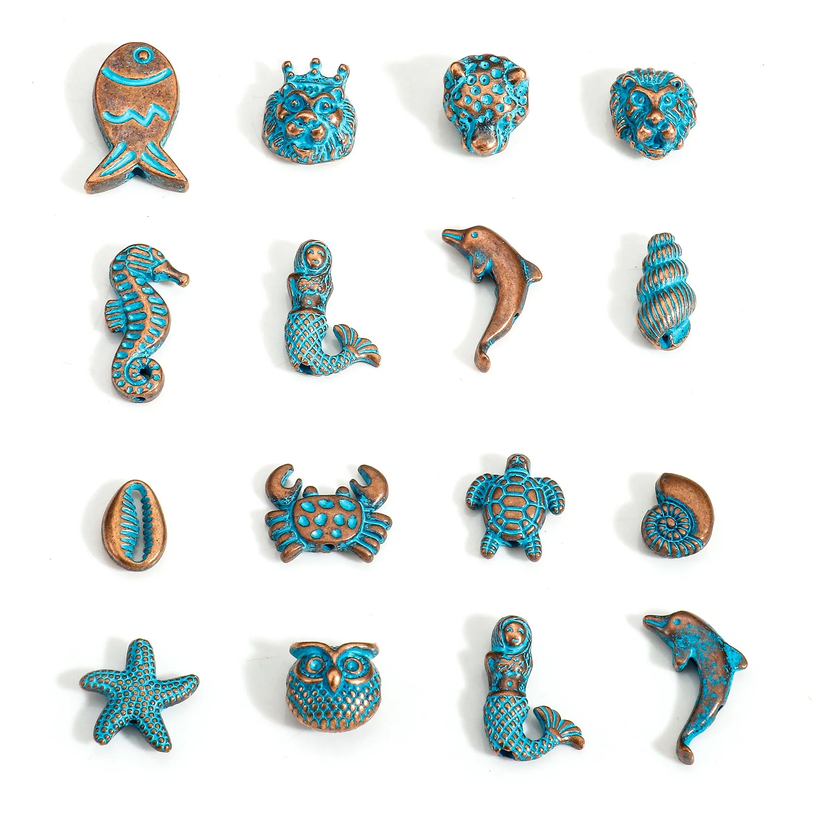 30 Stück Zink basis Legierung Ozean Schmuck Spacer Perlen für DIY Charm Schmuck machen antike Kupfer blau Stern Fisch Meerjungfrau Patina – Detail 2