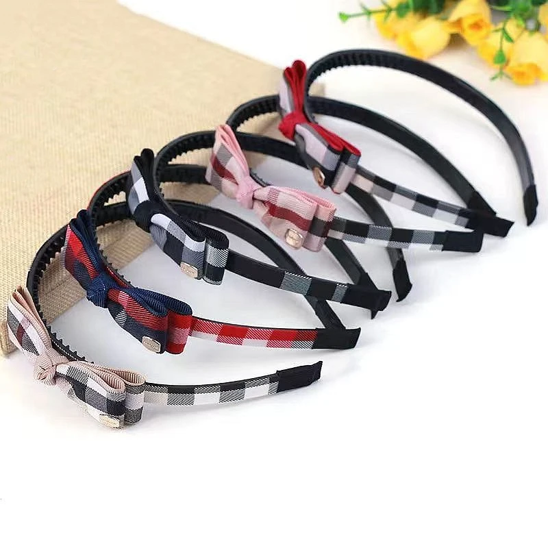 Fashion Women Bow Hairpin Toothed Hair Hoops Girls Hair Accessories Headbands Plaid Ponytail Clip Hair Bow Headdress