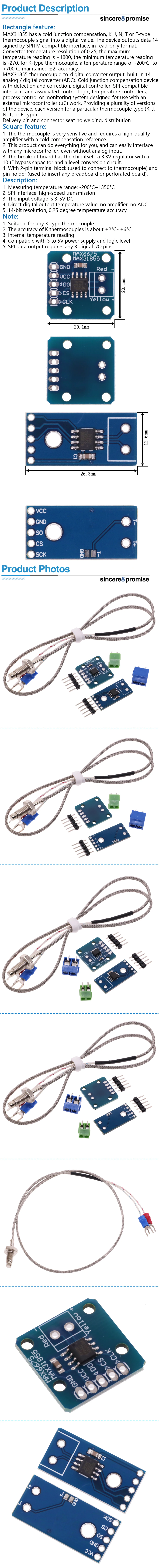 MAX31855 Modul K Typ Thermoelement Temp Sensor 0-800 Grad Temperaturmessung für Arduino – Detail 2