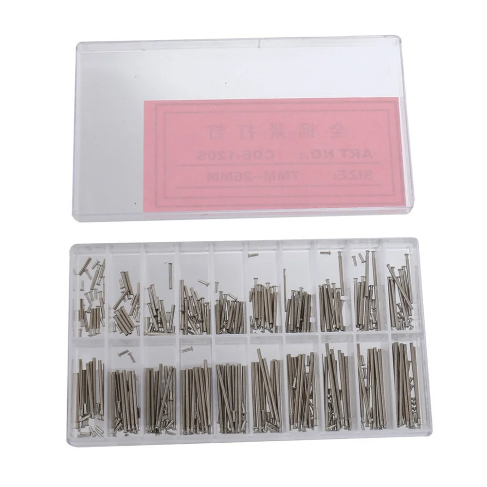 Professional Use Metal Spring Bars 1 Box with Tube Friction Pressure Pins and Rivet Ends for Watch Band Clasp Repair