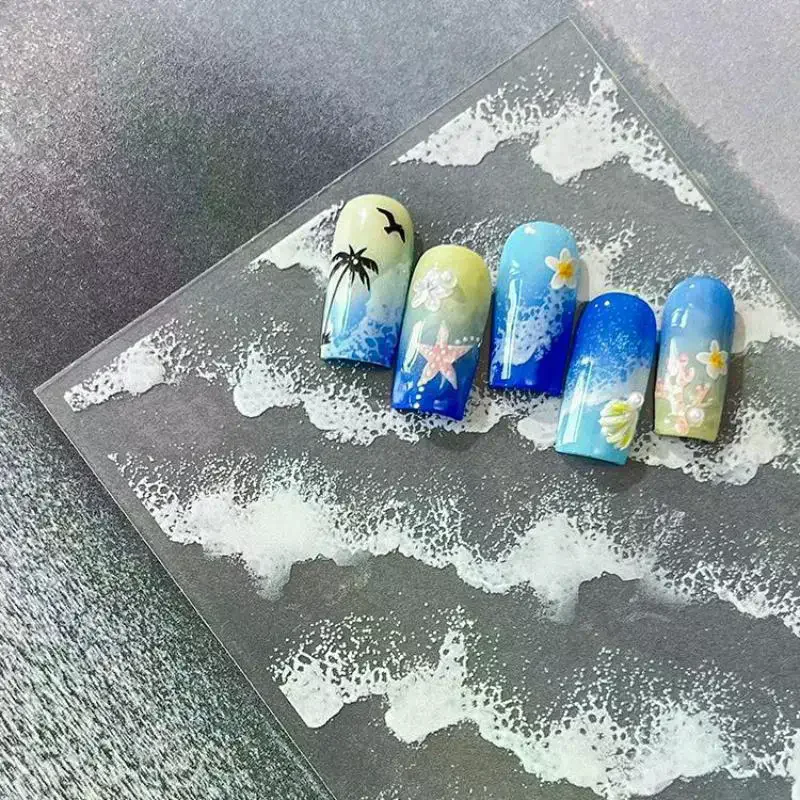Nail Art Sea Story Series Wave Engraved Decor Nail Water Cloud Stickers Decorations Diy Decals Design Japan Korean Sticker