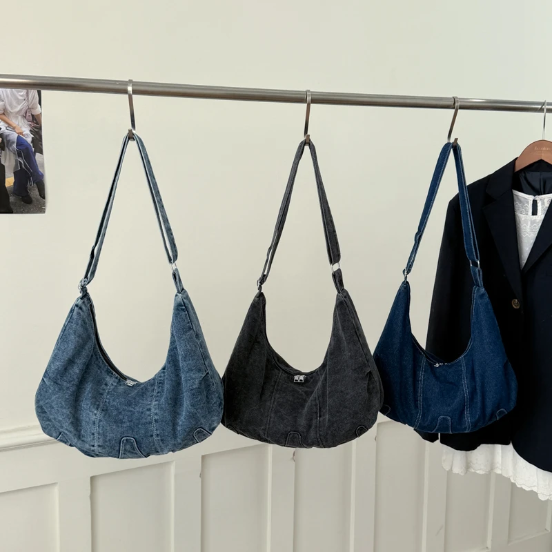 

Модные джинсовые сумки через плечо с карманами и отделениями для швейных ниток, молодежные, вместительные, с внутренней молнией, женские кроссбоди