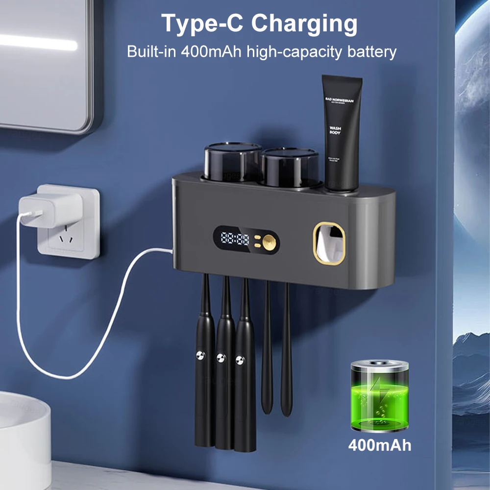 معقم فرشاة الأسنان بالأشعة فوق البنفسجية المحمولة حامل تعقيم فرشاة الأسنان الكهربائية القابلة لإعادة الشحن على الحائط مجفف فرشاة الأسنان الكهربائية