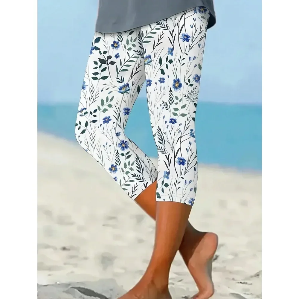 

Летние женские модные укороченные леггинсы больших размеров с принтом, узкие женские длинные брюки