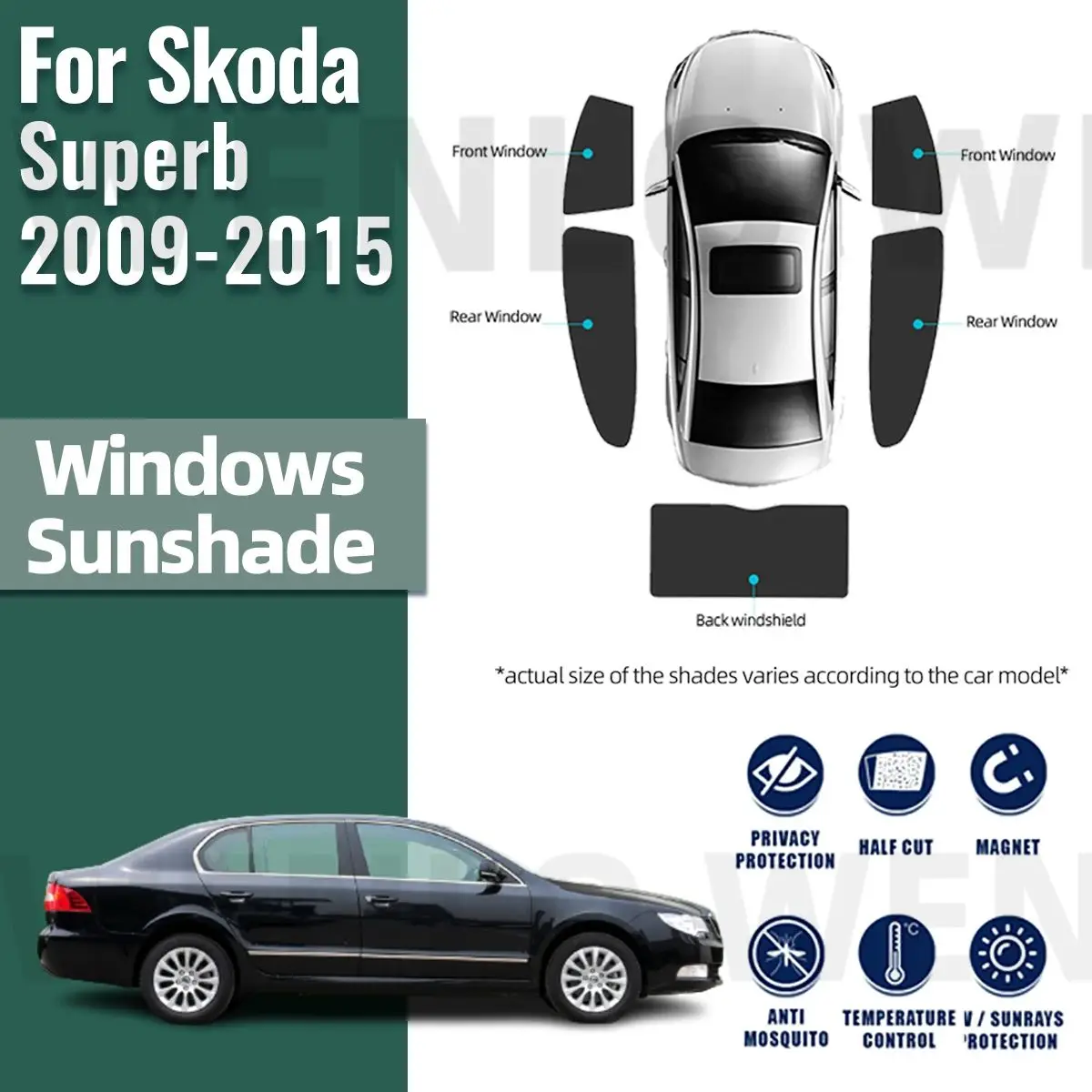 

For Skoda Superb MK2 Sedan 2009-2015 Magnetic Car Sunshade Shield Front Windshield Frame Curtain Rear Side Window Sun Shades