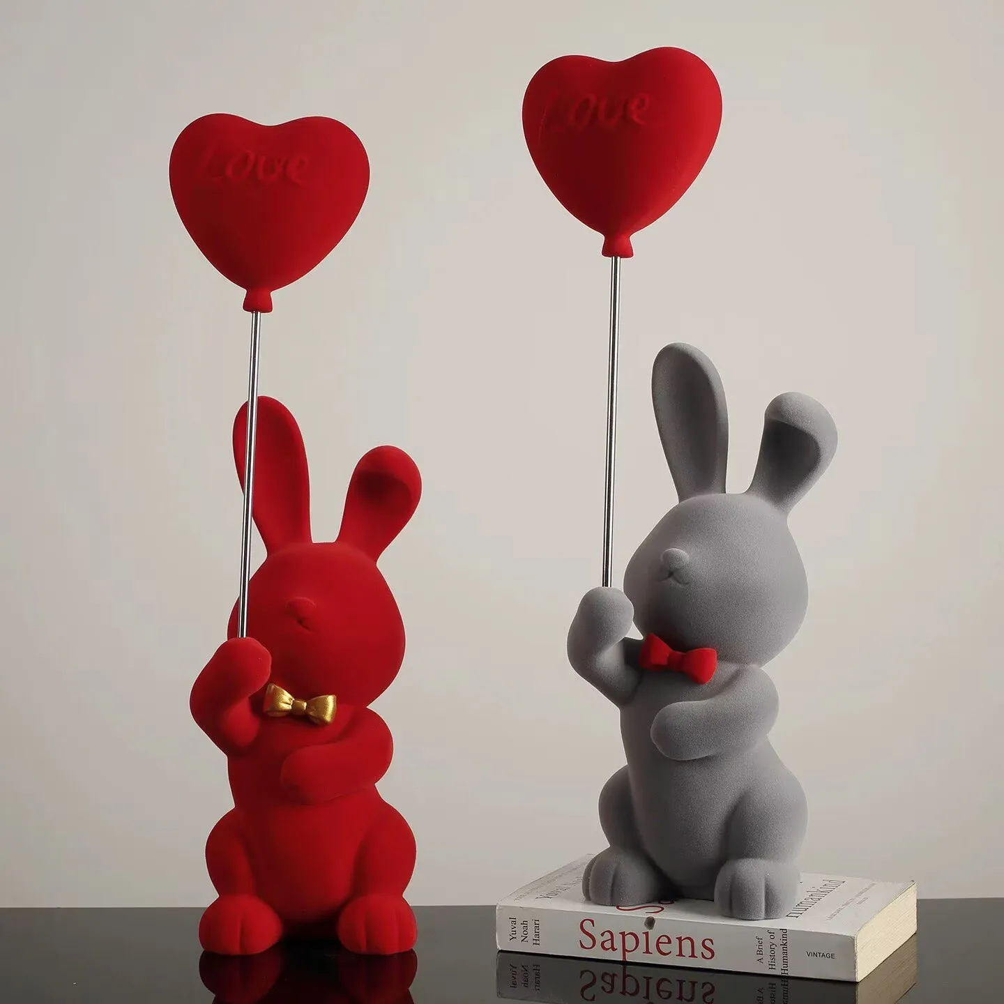 

Plush Love Rabbit Jewelry Room Decoration Abstract Animal Sculpture Balloon Rabbit Ornament Nordic Style Resin Crafts Gifts
