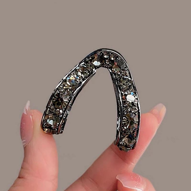 1pc Half Marubo Head Tie Hair Clip Women\'s Super Flash Large Water Diamond High Horsetail V-shaped Medium Grab Clip